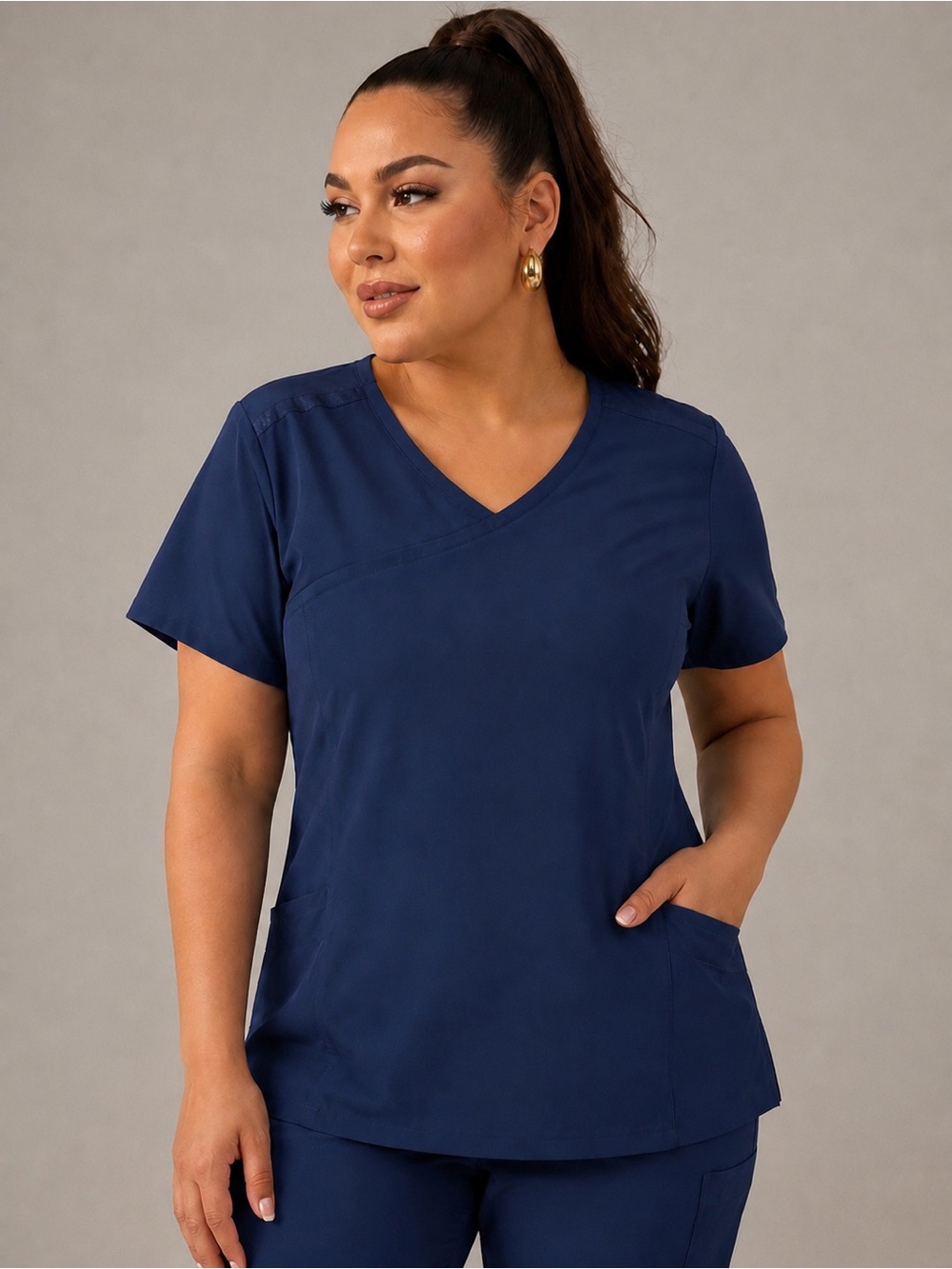 Filipina Medical WonderWink Renew for Women - Navy Blue Mock Wrap Style XL